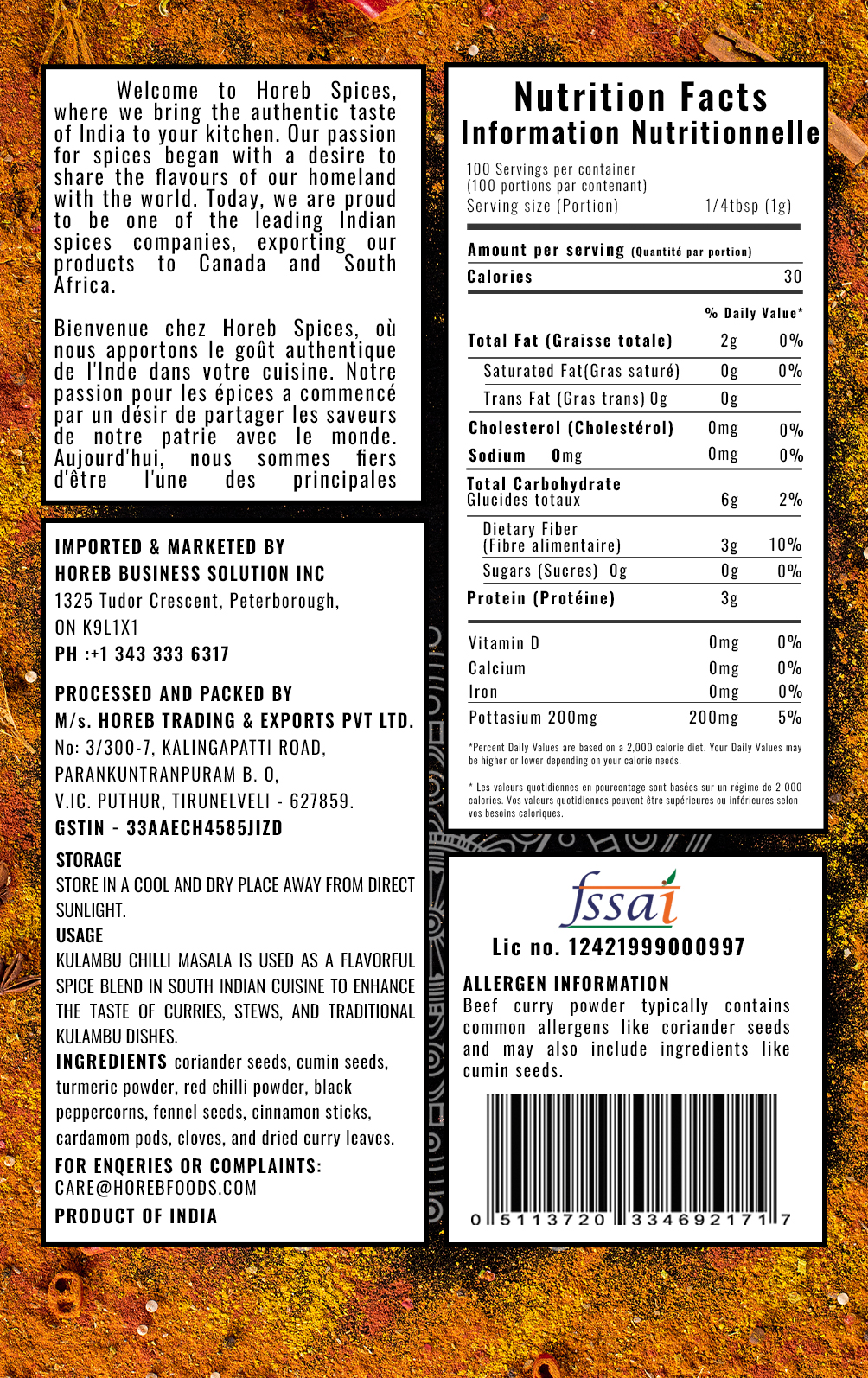 Beef Curry Powder Mild - Back
